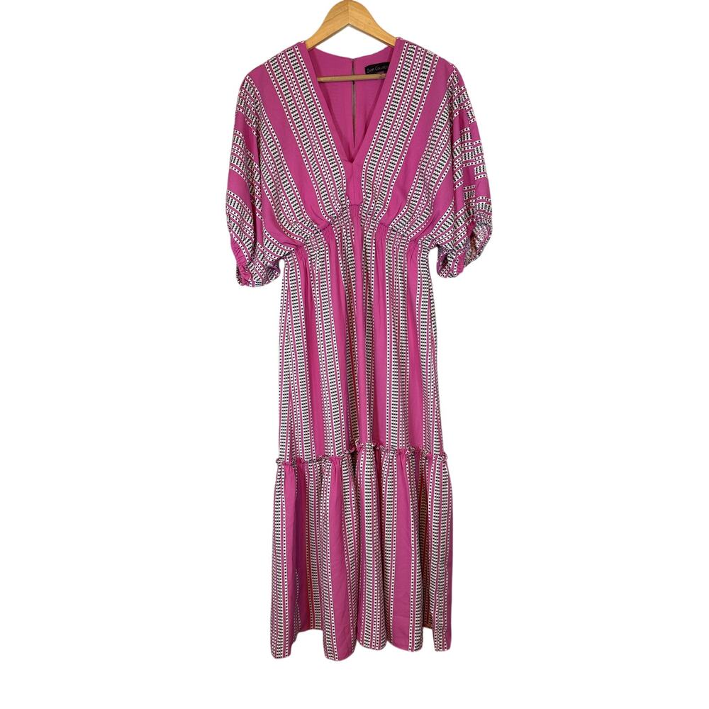Zarr Collection Pink Polka Dot Tiered Maxi Dress Womens 10 Dolman Sleeves Flowy